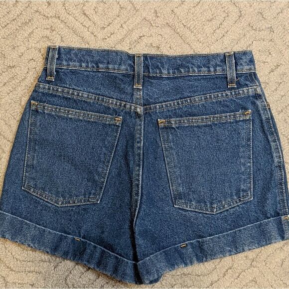 AMERICAN Apparel High Waisted cuff high rise Jean Dark Denim Blue Shorts 28 B1 - Picture 4 of 10
